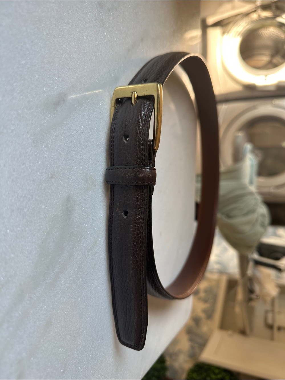 Cole Haan Dark Brown Leather Belt with Gold Buckle